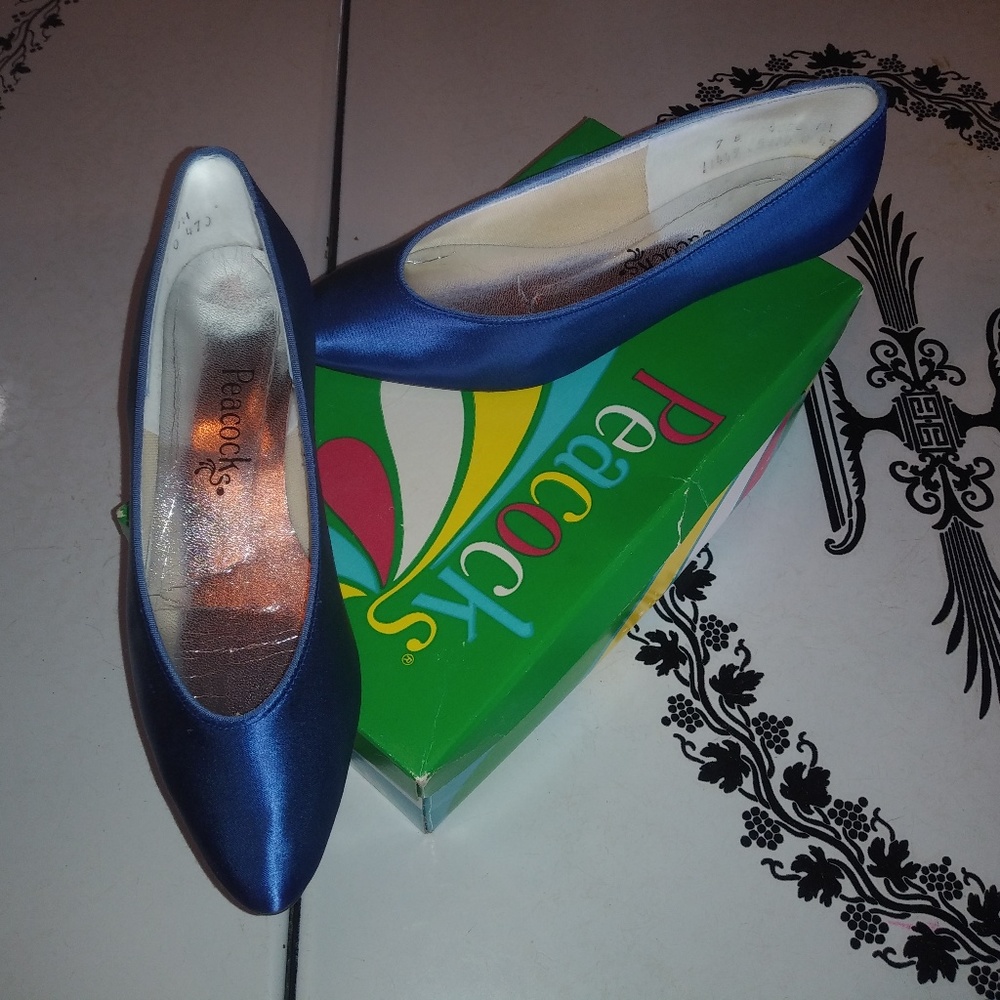 Peacock blue satin shoes